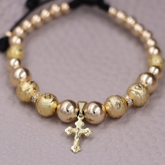 Brazalete Dorado Con Cristo Balín Oro Laminado 18k