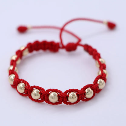 Brazalete Rojo En Macramé Balín Oro Laminado 18k