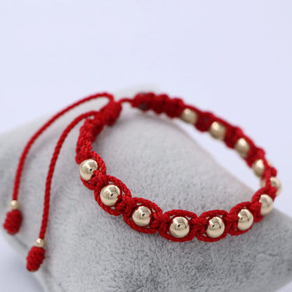 Brazalete Rojo En Macramé Balín Oro Laminado 18k