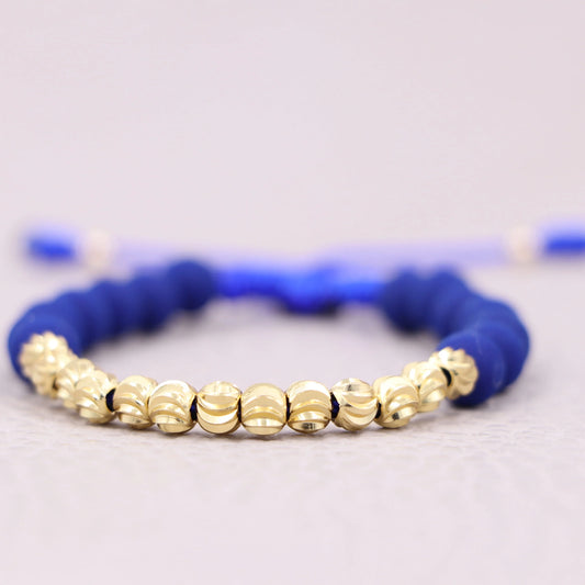 Brazalete Azul Balín Italiano Oro Laminado 18k