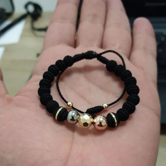 Brazalete Negro Tres Oros Balín Oro Laminado 18k