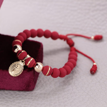 Brazalete Rojo Con Divino Niño Balín 8mm Oro Laminado 18k