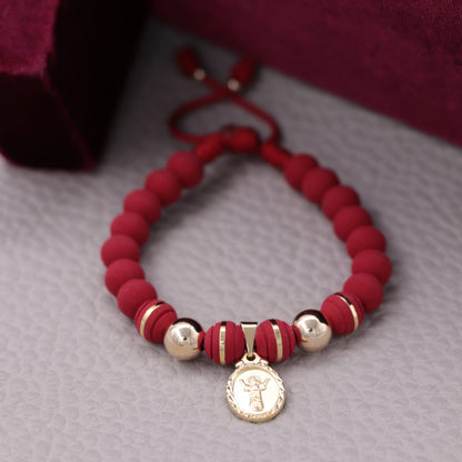 Brazalete Rojo Con Divino Niño Balín 8mm Oro Laminado 18k