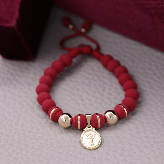 Brazalete Rojo Con Divino Niño Balín 8mm Oro Laminado 18k