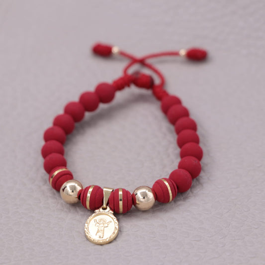 Brazalete Rojo Con Divino Niño Balín 8mm Oro Laminado 18k