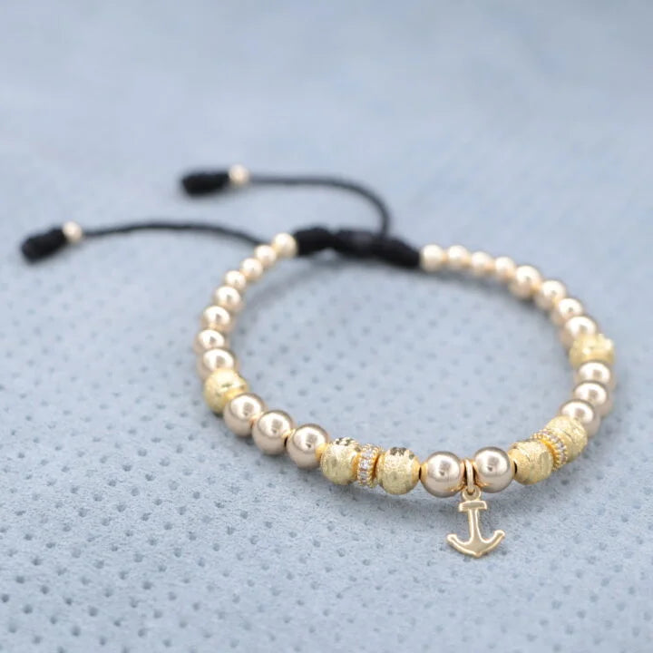 Brazalete Dorado Con Ancla Balín Oro Laminado 18k