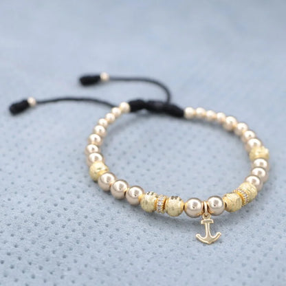 Brazalete Dorado Con Ancla Balín Oro Laminado 18k