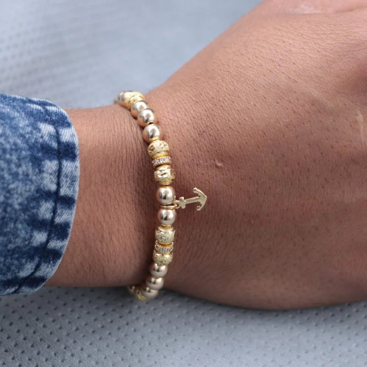 Brazalete Dorado Con Ancla Balín Oro Laminado 18k