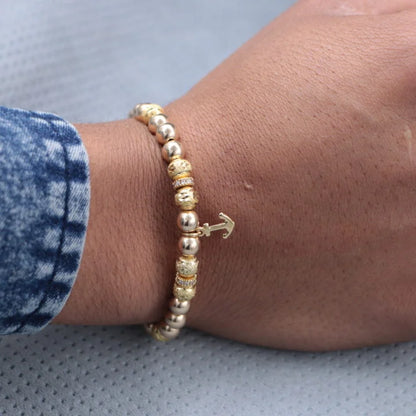 Brazalete Dorado Con Ancla Balín Oro Laminado 18k