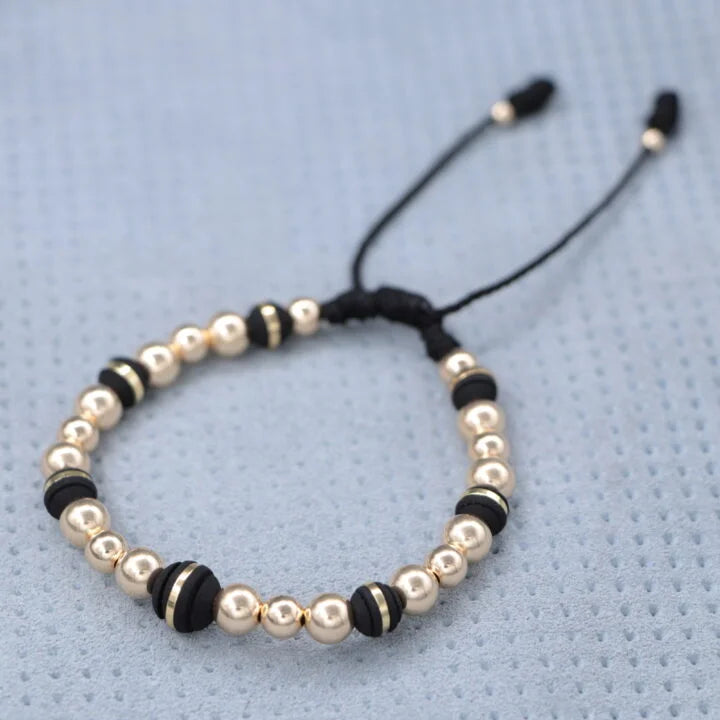 Brazalete Negro Balín Oro Laminado 18K