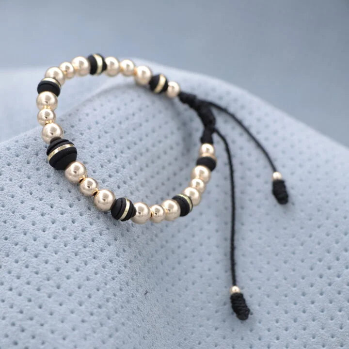Brazalete Negro Balín Oro Laminado 18K