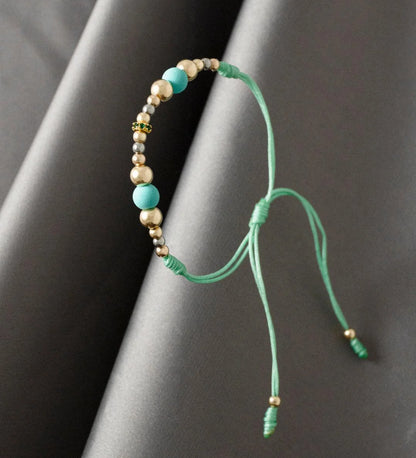 Brazalete Azul Verdoso Balín Oro Laminado 18k