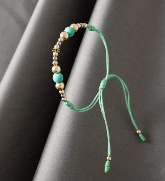 Brazalete Azul Verdoso Balín Oro Laminado 18k