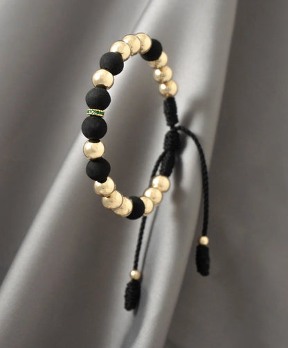 Brazalete Negro Circonias Balín Oro Laminado 18k