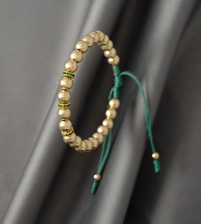 Brazalete Dorado Verde Balín Oro Laminado 18k