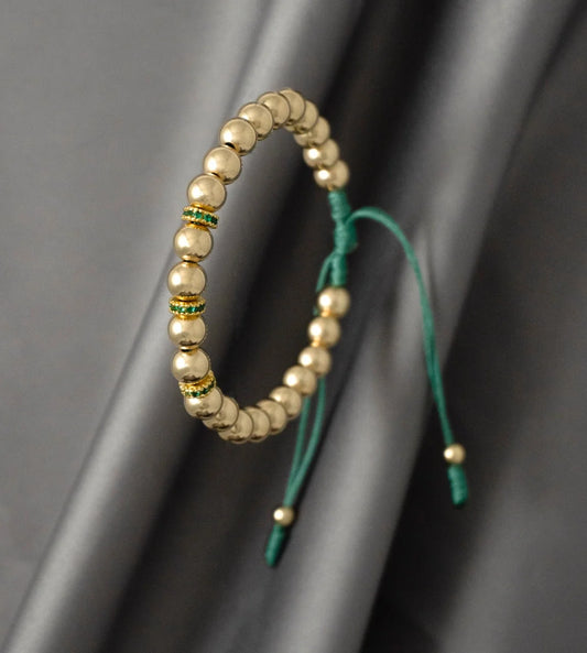 Brazalete Dorado Verde Balín Oro Laminado 18k