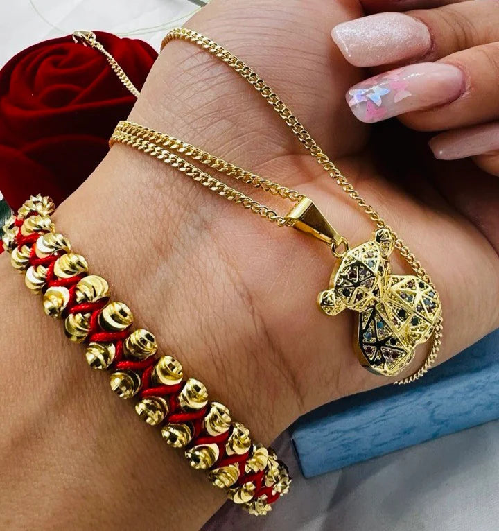 Brazalete Macramé Cruzado Oro Laminado 18K