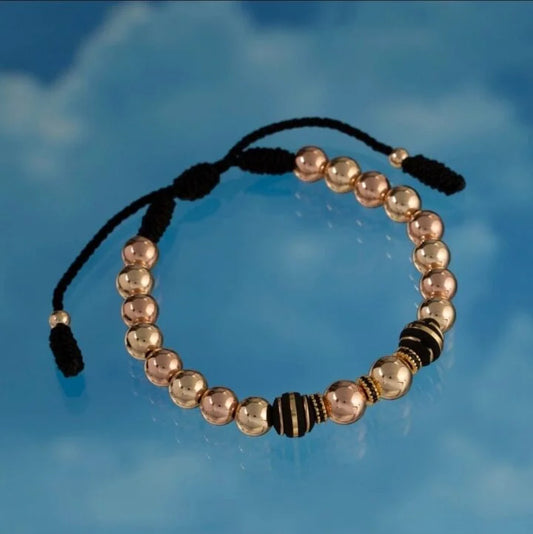 Brazalete Negro Balín Oro Laminado 18k