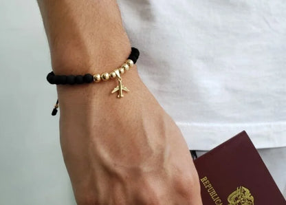 Brazalete Con Colgante Avión Balín Oro Laminado 18k