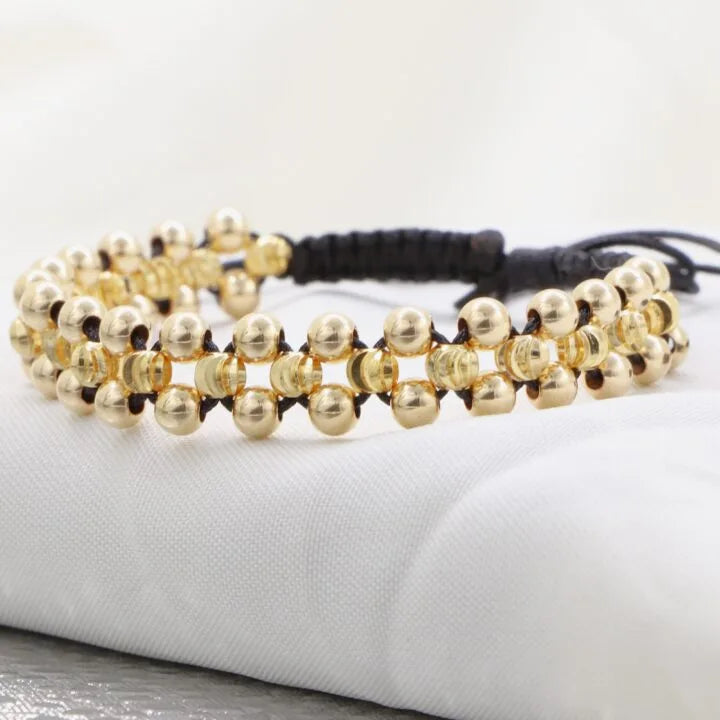 Brazalete Tejido Macramé Cruzado Oro Laminado 18k