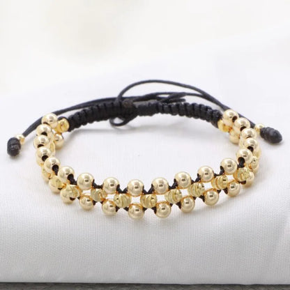 Brazalete Tejido Macramé Cruzado Oro Laminado 18k