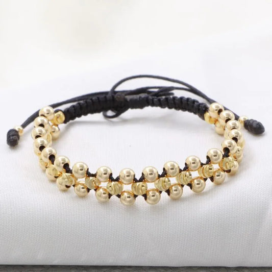 Brazalete Tejido Macramé Cruzado Oro Laminado 18k