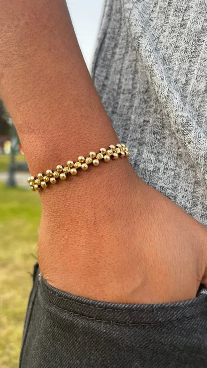 Brazalete Tejido Macramé Cruzado Oro Laminado 18k