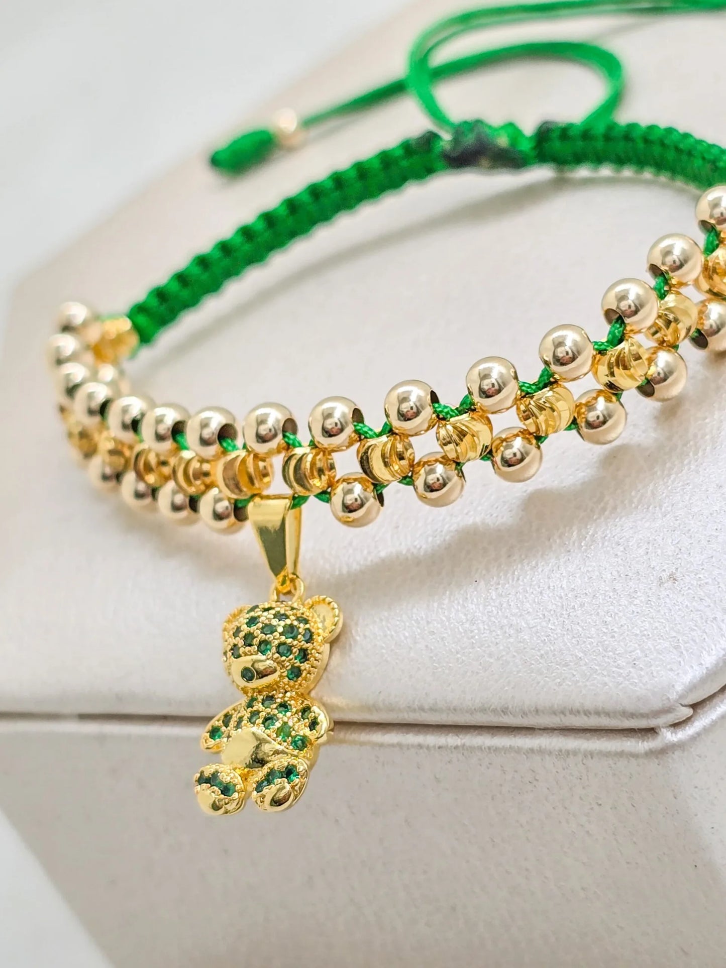 Brazalete Tejido con Oso Green Oro Laminado 18k
