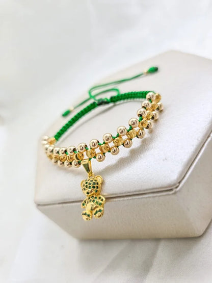 Brazalete Tejido con Oso Green Oro Laminado 18k