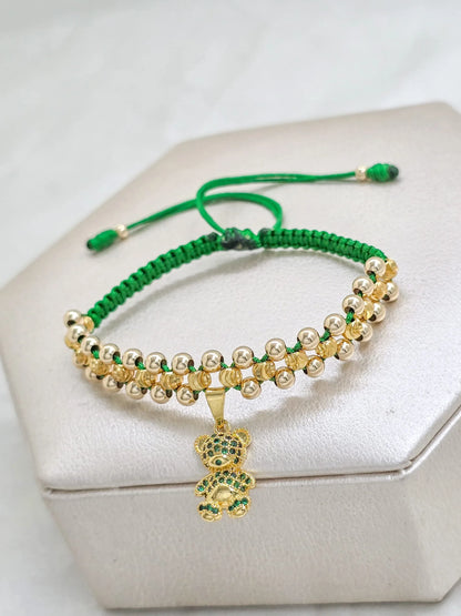 Brazalete Tejido con Oso Green Oro Laminado 18k