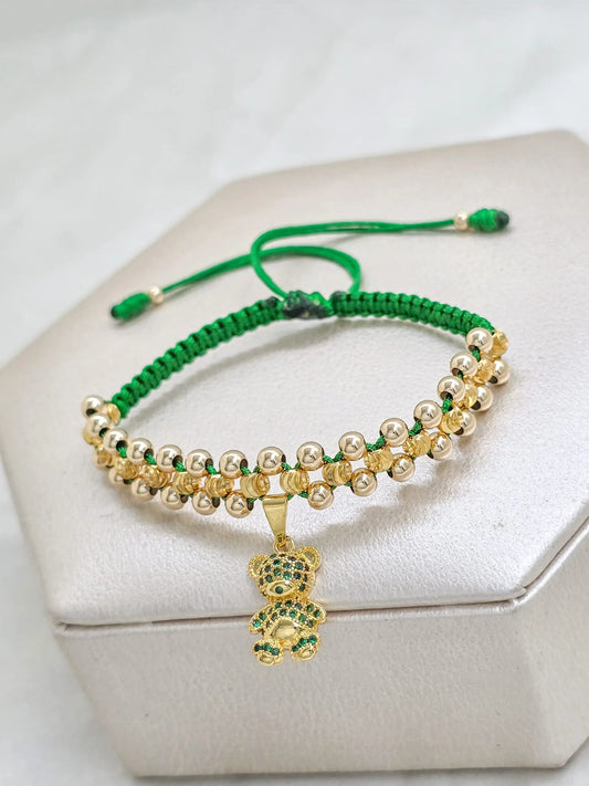 Brazalete Tejido con Oso Green Oro Laminado 18k