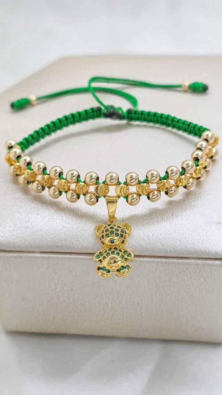 Brazalete Tejido con Oso Green Oro Laminado 18k