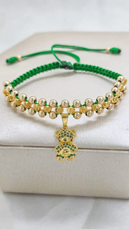 Brazalete Tejido con Oso Green Oro Laminado 18k