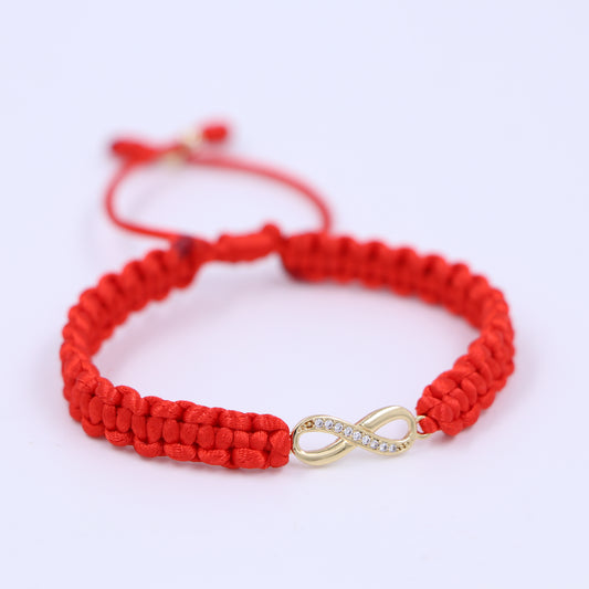 Brazalete Rojo Con Herraje Infinito Oro Laminado 18k