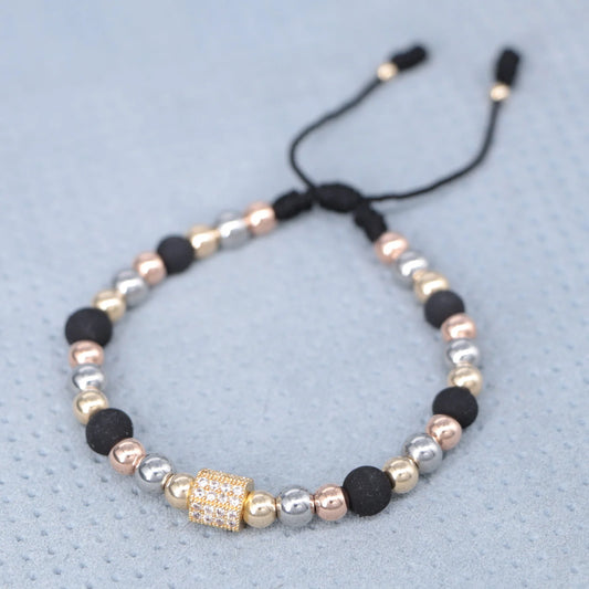 Brazalete Tres Oros Herraje Hexágono Balín Oro Laminado 18k