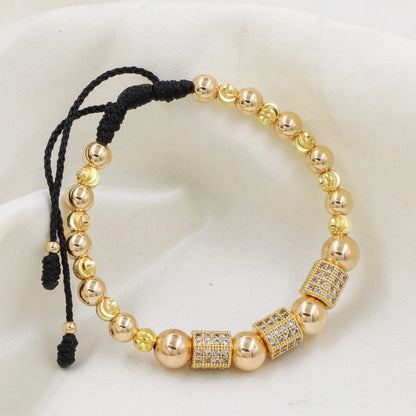 Brazalete Con Herraje Hexágono Balín Oro Laminado 18k