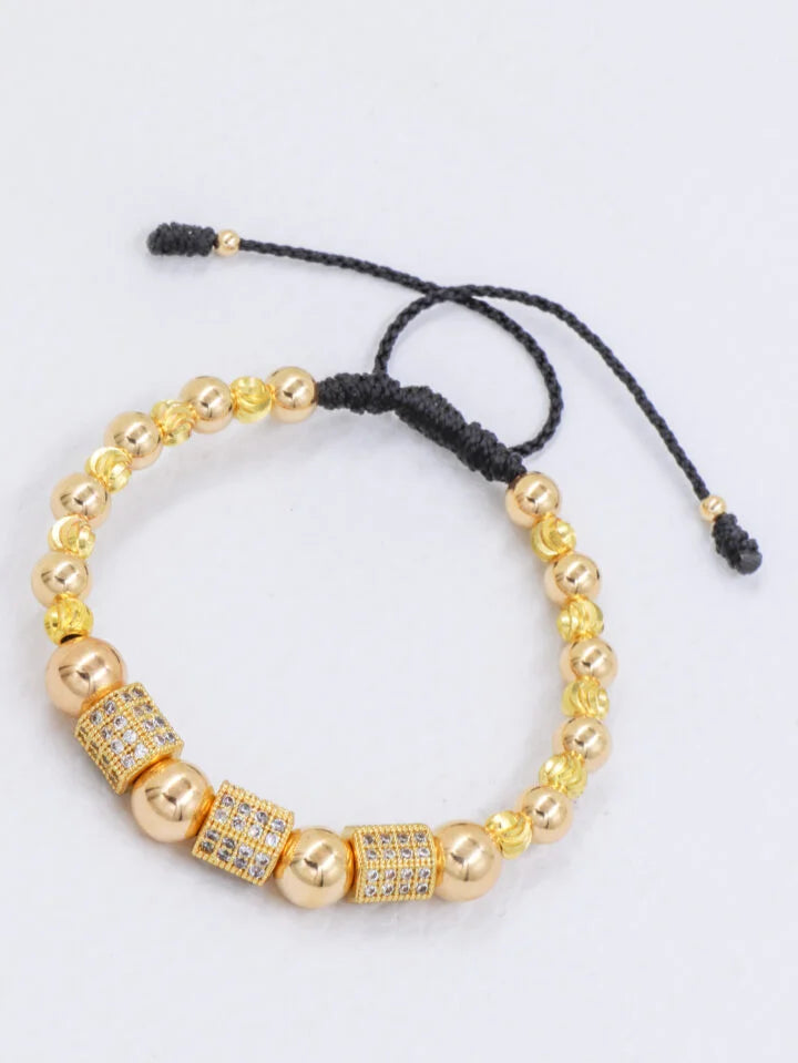 Brazalete Con Herraje Hexágono Balín Oro Laminado 18k