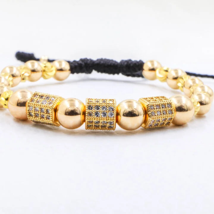 Brazalete Con Herraje Hexágono Balín Oro Laminado 18k