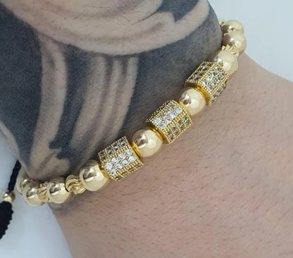 Brazalete Con Herraje Hexágono Balín Oro Laminado 18k