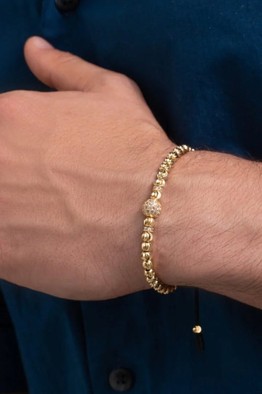 Brazalete Dorado Herraje Bola de Fuego Balín Oro Laminado 18k