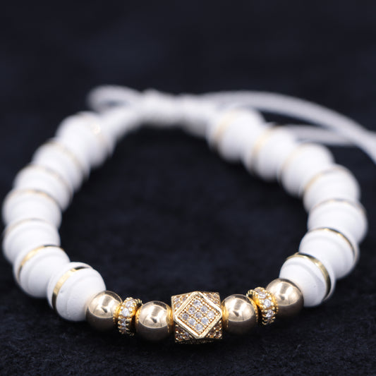 Brazalete Con Hexágono y Rondeles Oro Laminado 18k