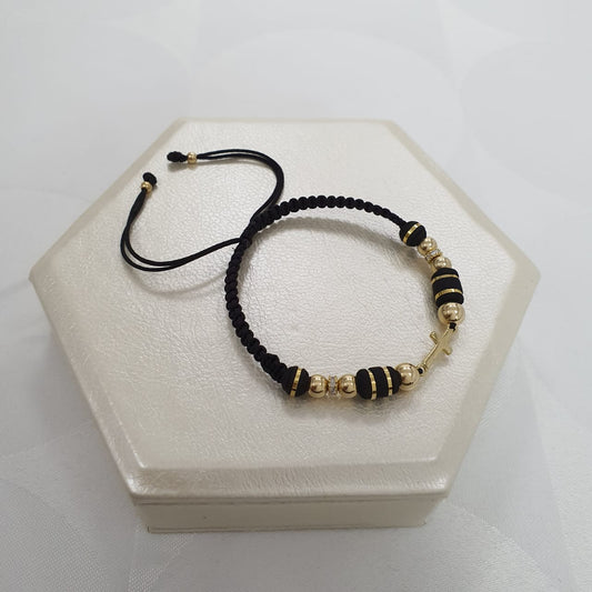 Brazalete Con Herraje Cruz Oro Laminado 18k