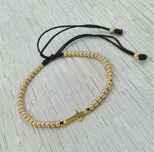 Brazalete Con Cruz Oro Laminado 18k