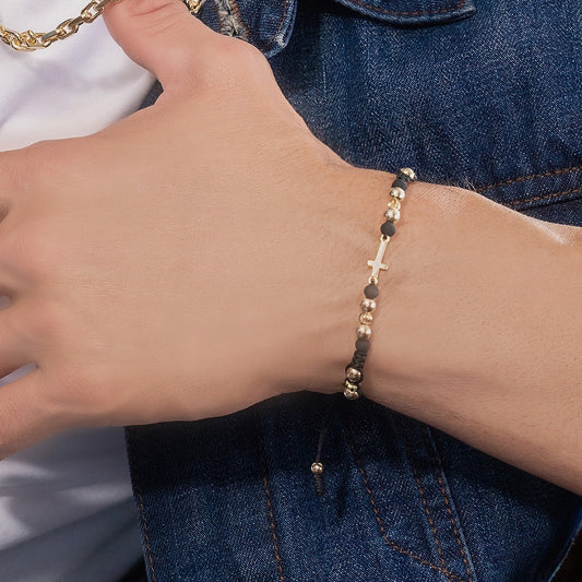 Brazalete Con Cruz Oro Laminado 18k
