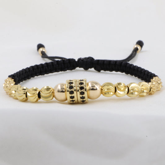 Brazalete Macramé Con Rondeles Grandes Oro Laminado 18K