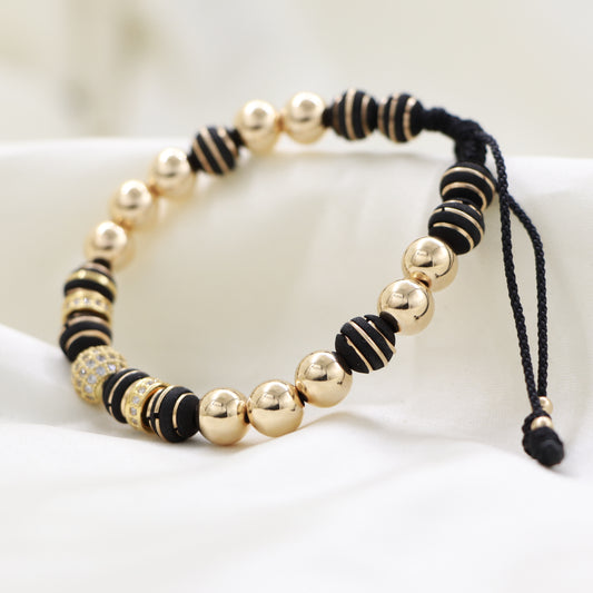 Brazalete Con Rondeles Y Bola De Fuego Oro Laminado 18K
