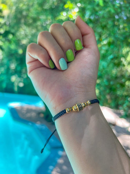 Brazalete Macrame Con Rondeles Oro Laminado 18K