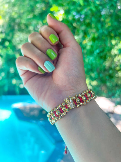 Brazalete Cruzado Con Corona Circonia Oro Laminado 18K