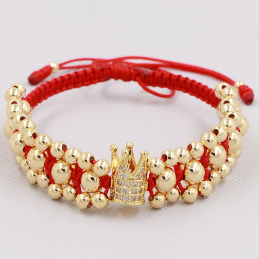 Brazalete Cruzado Con Corona Circonia Oro Laminado 18K