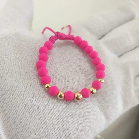Brazalete Fucsia Balín Oro Laminado 18k
